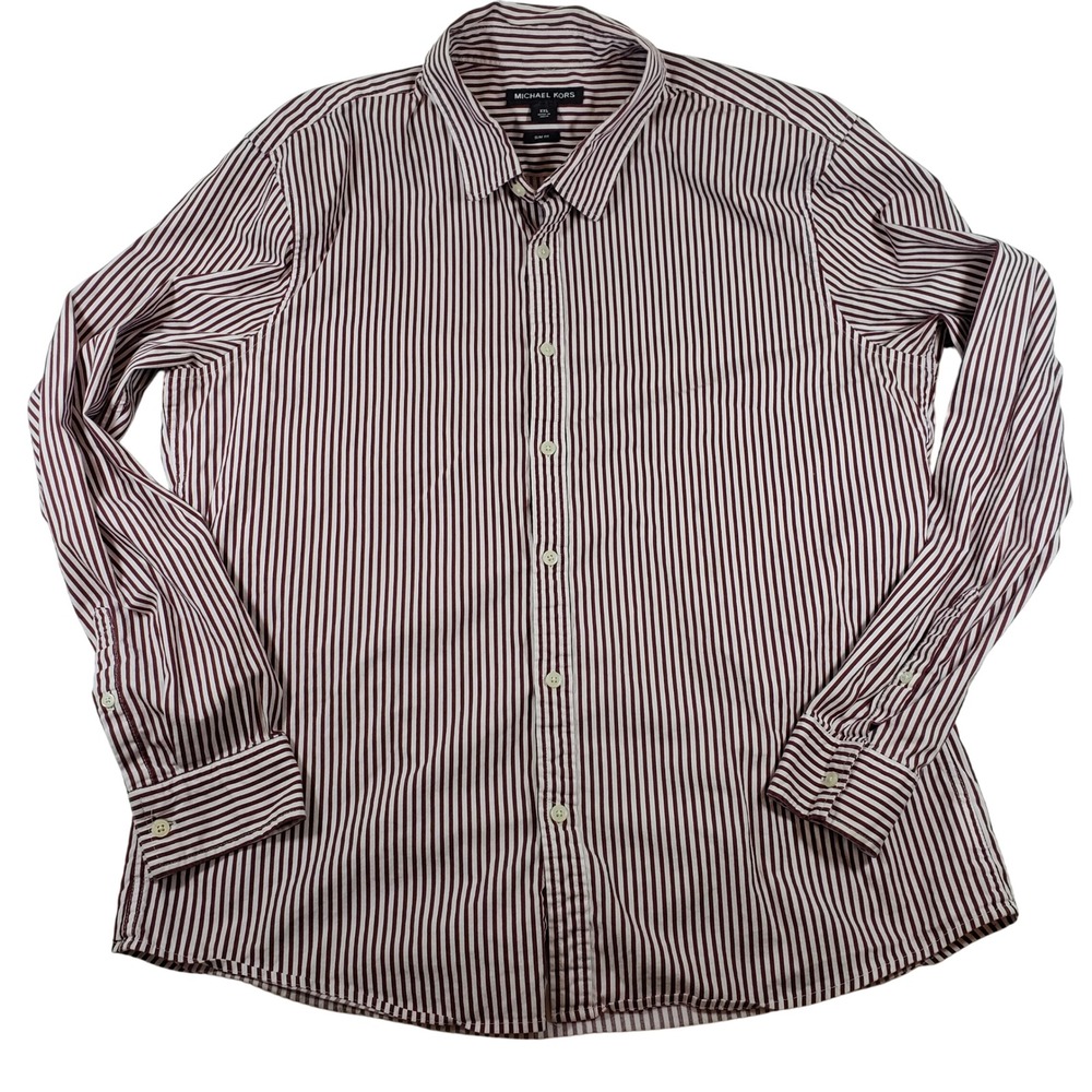 Michael Kors XXL Slim Fit Burgundy Striped Long Sleeve‎ Button Down Shirt